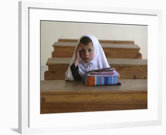 Girl Sits Alone in Her Class Room During a Break in Aftabachi School in Eastern Afghanistan-null-Framed Photographic Print