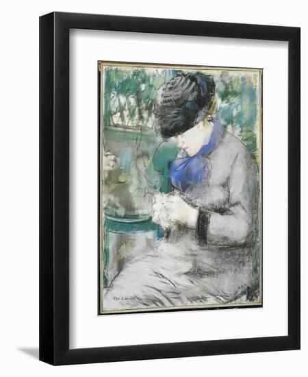 Girl Sitting in the Garden, or Knitting, 1879-Edouard Manet-Framed Giclee Print