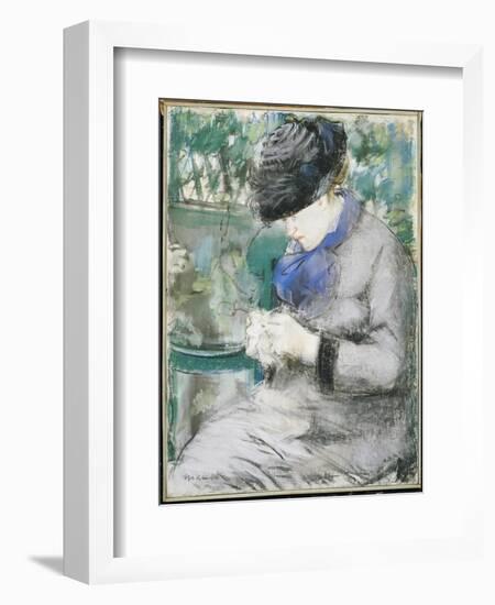 Girl Sitting in the Garden, or Knitting, 1879-Edouard Manet-Framed Giclee Print