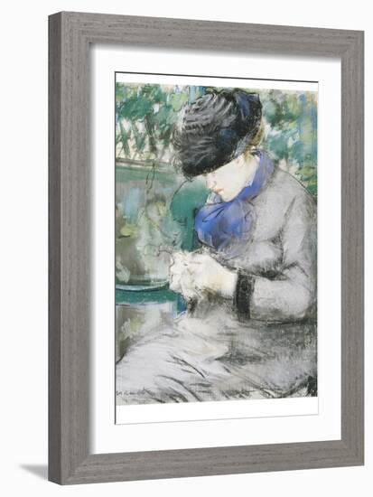 Girl Sitting in the Garden, or the Knitting, 1879-Edouard Manet-Framed Giclee Print