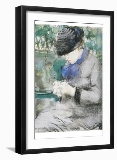 Girl Sitting in the Garden, or the Knitting, 1879-Edouard Manet-Framed Giclee Print