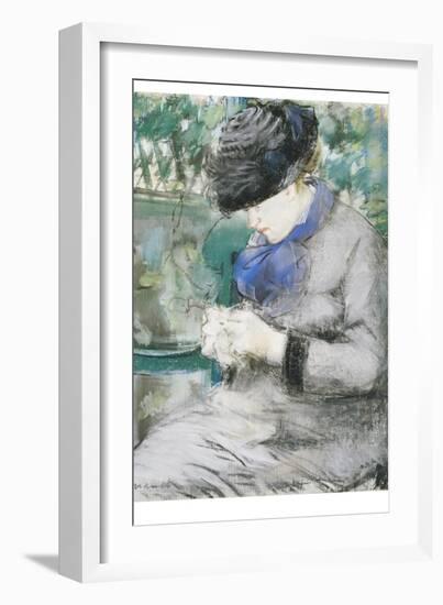 Girl Sitting in the Garden, or the Knitting, 1879-Edouard Manet-Framed Giclee Print