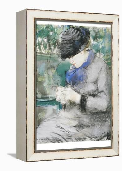 Girl Sitting in the Garden, or the Knitting, 1879-Edouard Manet-Framed Premier Image Canvas