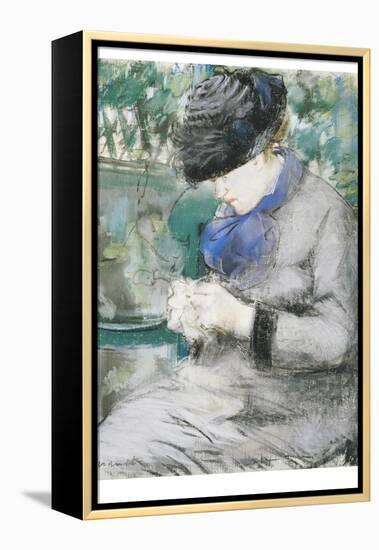 Girl Sitting in the Garden, or the Knitting, 1879-Edouard Manet-Framed Premier Image Canvas