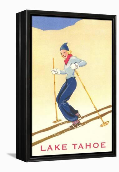 Girl Skiing, Lake Tahoe-null-Framed Stretched Canvas