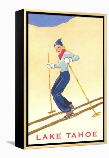 Girl Skiing, Lake Tahoe-null-Framed Stretched Canvas