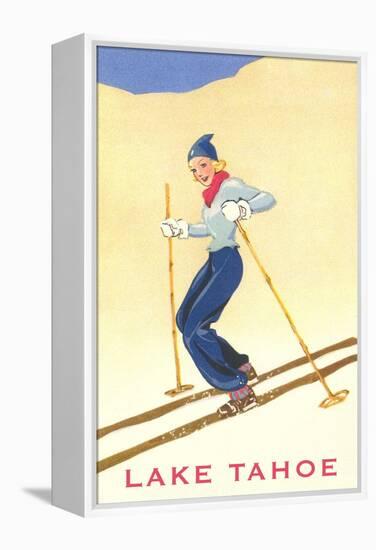 Girl Skiing, Lake Tahoe-null-Framed Stretched Canvas