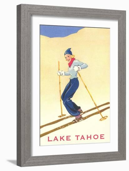 Girl Skiing, Lake Tahoe-null-Framed Art Print