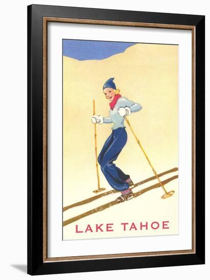 Girl Skiing, Lake Tahoe-null-Framed Art Print