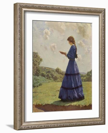 Girl Stands in a Field Reading Her Book-Harold Knight-Framed Photographic Print