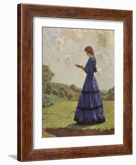 Girl Stands in a Field Reading Her Book-Harold Knight-Framed Photographic Print