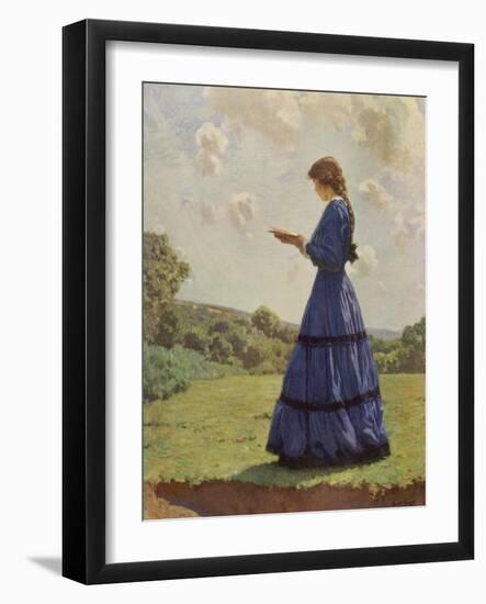 Girl Stands in a Field Reading Her Book-Harold Knight-Framed Photographic Print