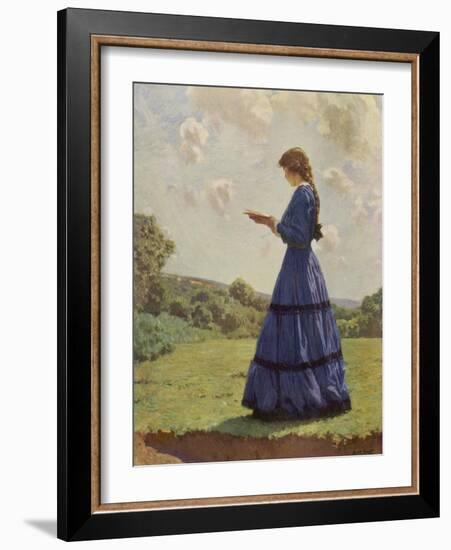 Girl Stands in a Field Reading Her Book-Harold Knight-Framed Photographic Print