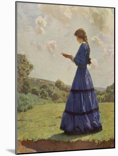 Girl Stands in a Field Reading Her Book-Harold Knight-Mounted Photographic Print