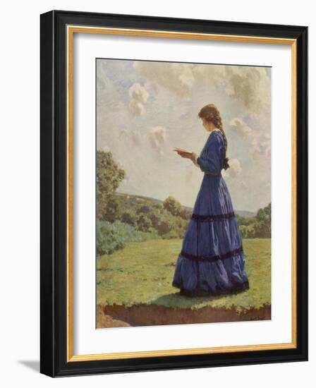 Girl Stands in a Field Reading Her Book-Harold Knight-Framed Photographic Print