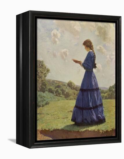 Girl Stands in a Field Reading Her Book-Harold Knight-Framed Premier Image Canvas