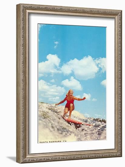 Girl Surfing, Santa Barbara, California-null-Framed Art Print