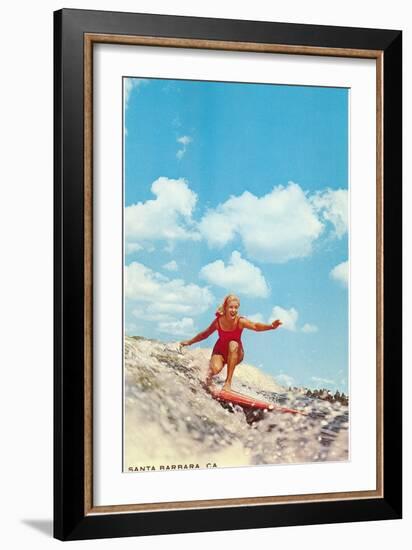 Girl Surfing, Santa Barbara, California-null-Framed Art Print