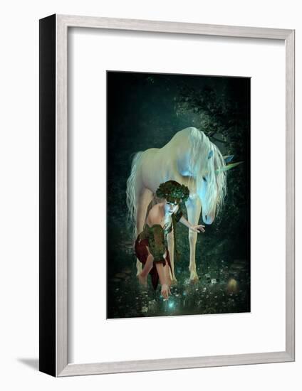 Girl Unicorn and Fireflies  -null-Framed Premium Giclee Print