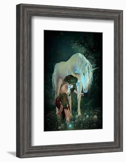 Girl Unicorn and Fireflies  -null-Framed Art Print