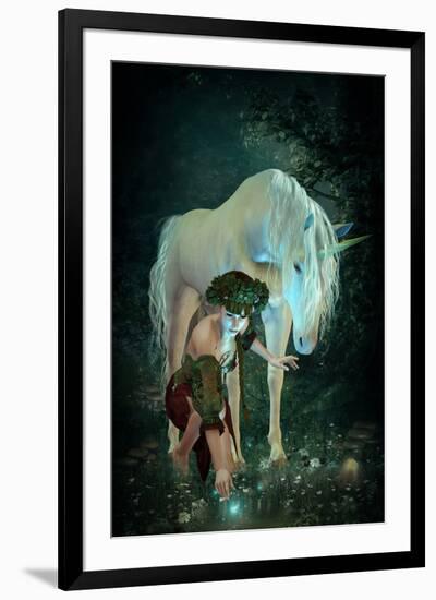 Girl Unicorn and Fireflies  -null-Framed Art Print