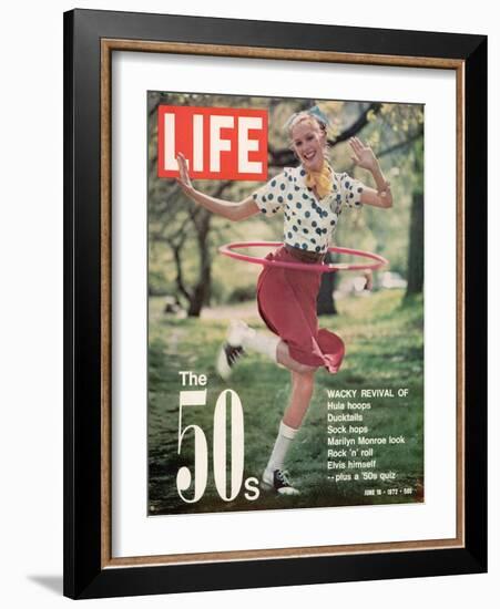 Girl using Hula Hoop, Revival of Fashions and Fads of the 1950's, June 16, 1972-Bill Ray-Framed Photographic Print