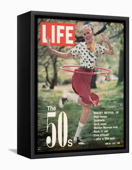 Girl using Hula Hoop, Revival of Fashions and Fads of the 1950's, June 16, 1972-Bill Ray-Framed Premier Image Canvas