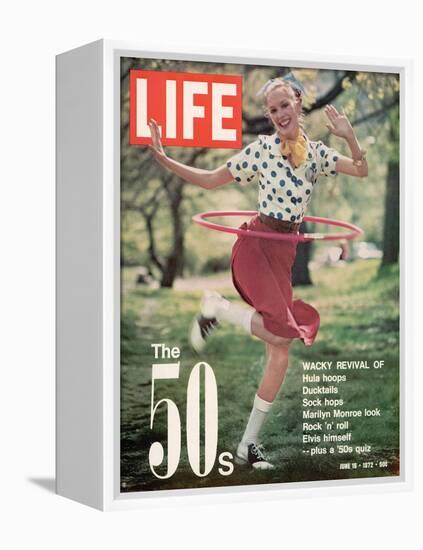 Girl using Hula Hoop, Revival of Fashions and Fads of the 1950's, June 16, 1972-Bill Ray-Framed Premier Image Canvas