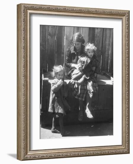 Girl Watching over Her Sisters in a Pre-War Jewish Quarter Area-null-Framed Photographic Print