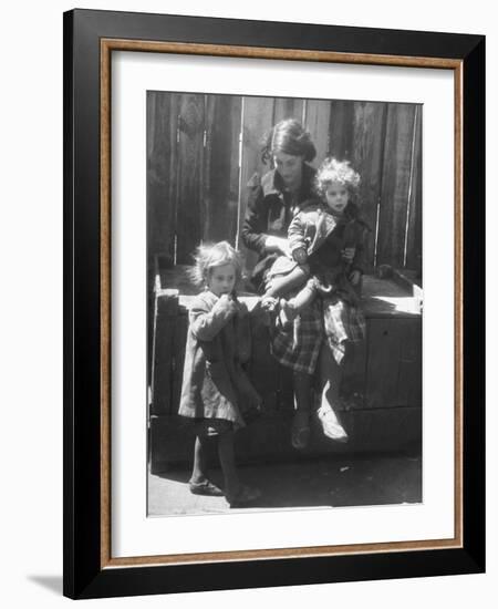 Girl Watching over Her Sisters in a Pre-War Jewish Quarter Area-null-Framed Photographic Print