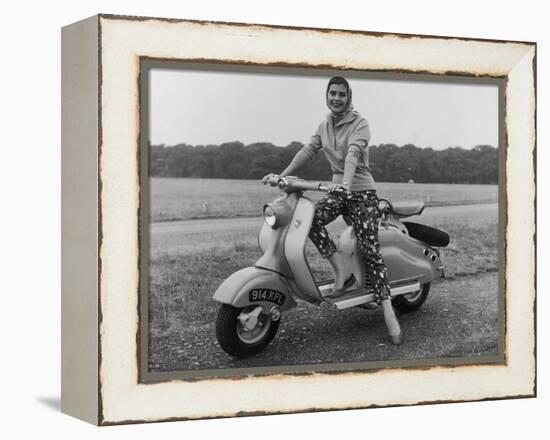 Girl Wearing a Headscarf and Jazzy Slacks Models a Lambretta Ld 125 Mark IV Scooter-null-Framed Premier Image Canvas