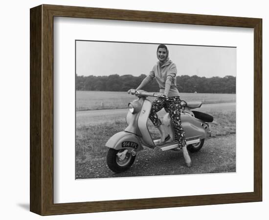 Girl Wearing a Headscarf and Jazzy Slacks Models a Lambretta Ld 125 Mark IV Scooter-null-Framed Photographic Print