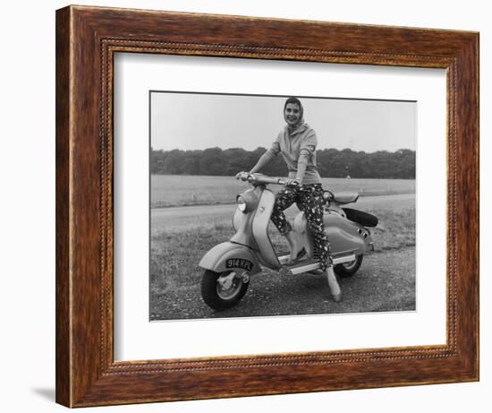 Girl Wearing a Headscarf and Jazzy Slacks Models a Lambretta Ld 125 Mark IV Scooter-null-Framed Photographic Print