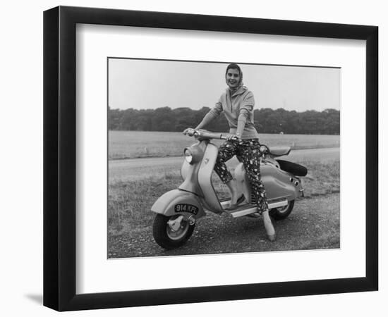 Girl Wearing a Headscarf and Jazzy Slacks Models a Lambretta Ld 125 Mark IV Scooter-null-Framed Photographic Print