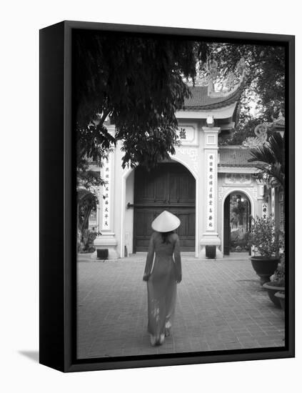 Girl Wearing Ao Dai Dress, Tran Quoc Pagoda, West Lake (Ho Tay), Hanoi, Vietnam-Jon Arnold-Framed Premier Image Canvas