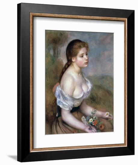 Girl Wih Flowers, C1900-Pierre-Auguste Renoir-Framed Giclee Print