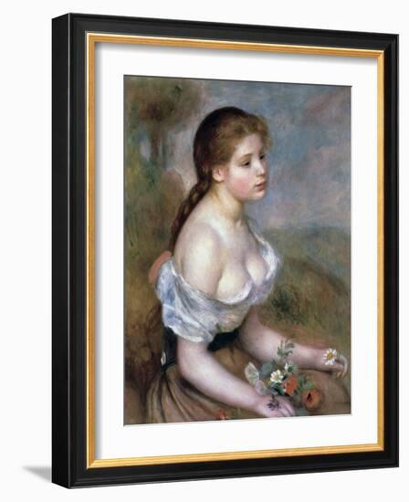 Girl Wih Flowers, C1900-Pierre-Auguste Renoir-Framed Giclee Print