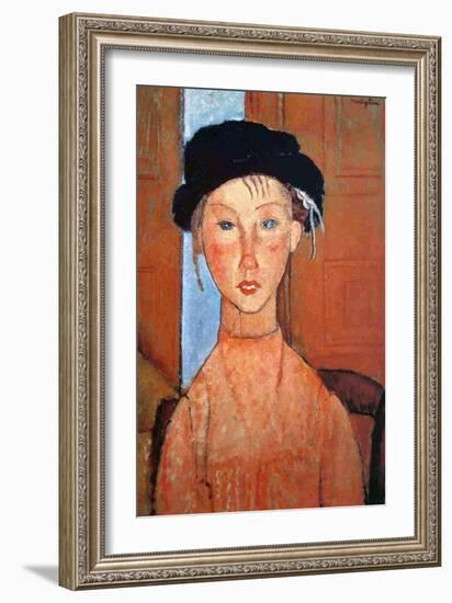 Girl with a Black Hat, 1918-Amedeo Modigliani-Framed Giclee Print