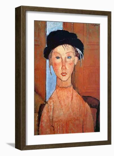 Girl with a Black Hat, 1918-Amedeo Modigliani-Framed Giclee Print