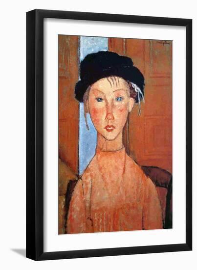 Girl with a Black Hat, 1918-Amedeo Modigliani-Framed Giclee Print