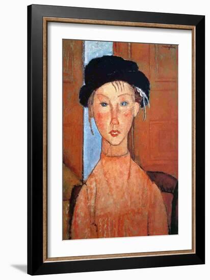 Girl with a Black Hat, 1918-Amedeo Modigliani-Framed Giclee Print