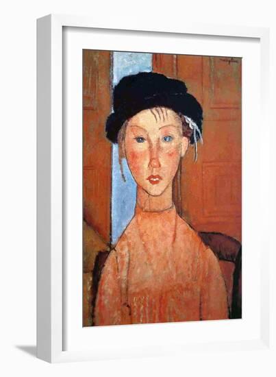 Girl with a Black Hat, 1918-Amedeo Modigliani-Framed Giclee Print