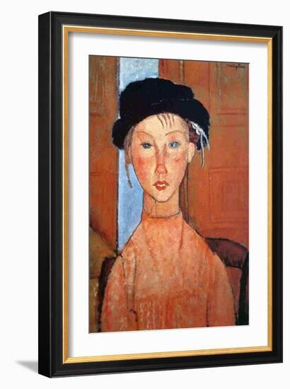 Girl with a Black Hat, 1918-Amedeo Modigliani-Framed Giclee Print