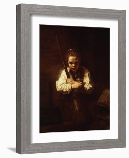 Girl with a Broom, 1640-Rembrandt van Rijn-Framed Giclee Print