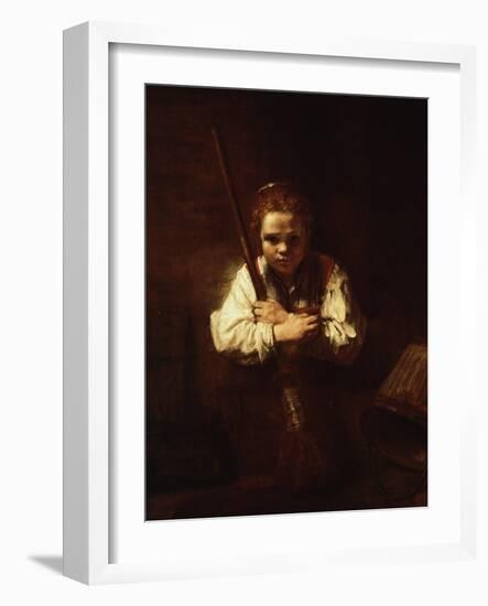 Girl with a Broom, 1640-Rembrandt van Rijn-Framed Giclee Print