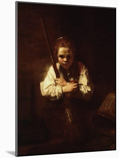 Girl with a Broom, 1640-Rembrandt van Rijn-Mounted Giclee Print