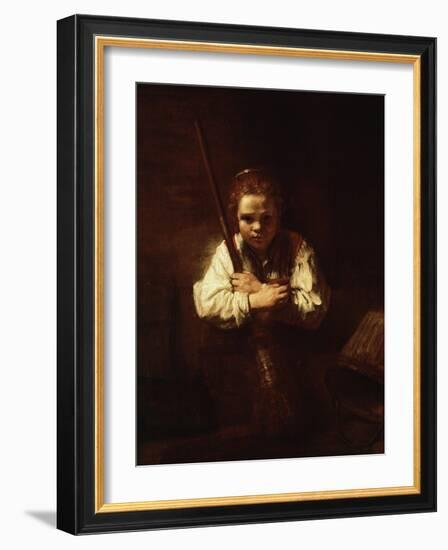 Girl with a Broom, 1640-Rembrandt van Rijn-Framed Giclee Print