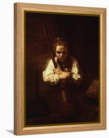 Girl with a Broom, 1640-Rembrandt van Rijn-Framed Premier Image Canvas