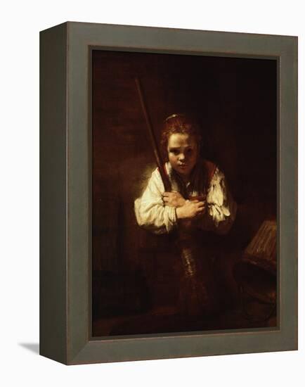 Girl with a Broom, 1640-Rembrandt van Rijn-Framed Premier Image Canvas