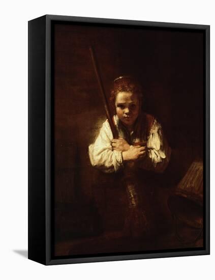 Girl with a Broom, 1640-Rembrandt van Rijn-Framed Premier Image Canvas